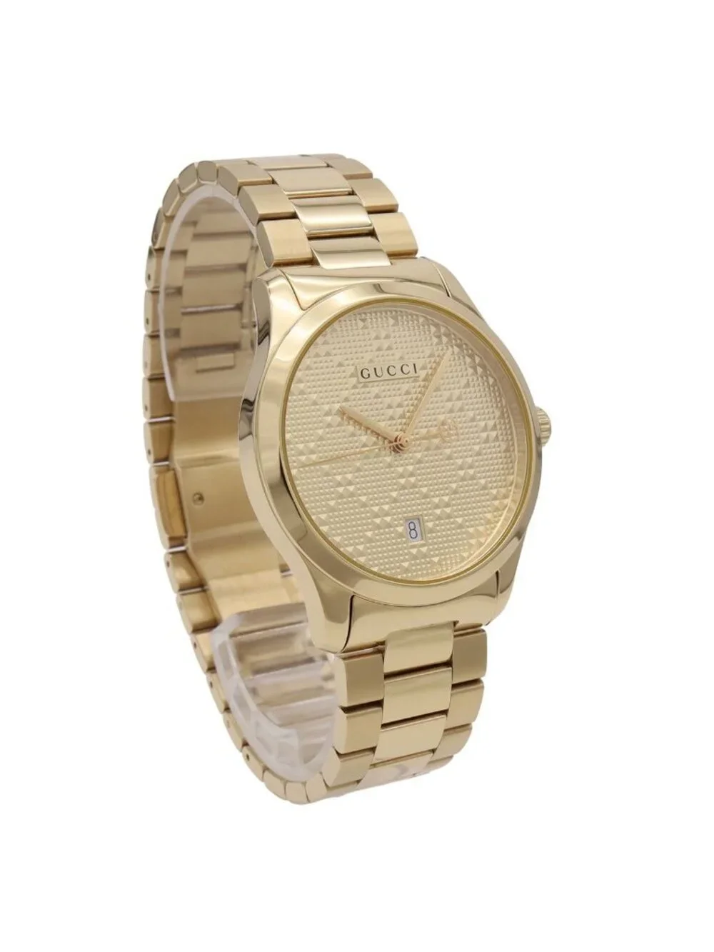 Gucci G-Timeless Collection Date SS Gold Dial Quartz Watch 126.4